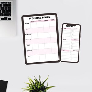 Weekly Meal Planner Printable Grocery List, Digital Meal Planner, Weekly Shopping List, Dinner Prep Template, Pink, Simple, Elegant Inserts