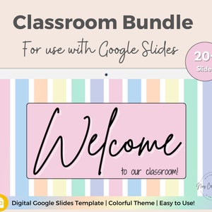 Google Slides Editable Classroom Templates, Google Slides Classroom Kit, Class Welcome, Morning Activities, Rainbow Stripes Teacher Slides
