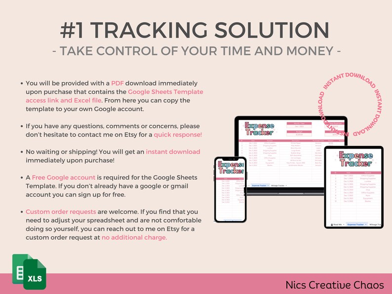 Expense Tracker, Mileage Tracking, Google Sheets & Excel Template, Small Business Expenses