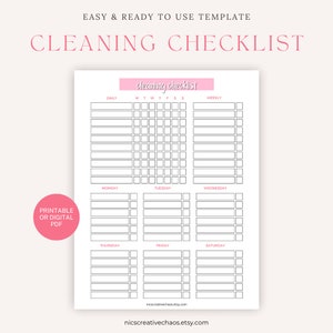 Printable Daily Cleaning Checklist Template, Blank Cleaning Checklist ...