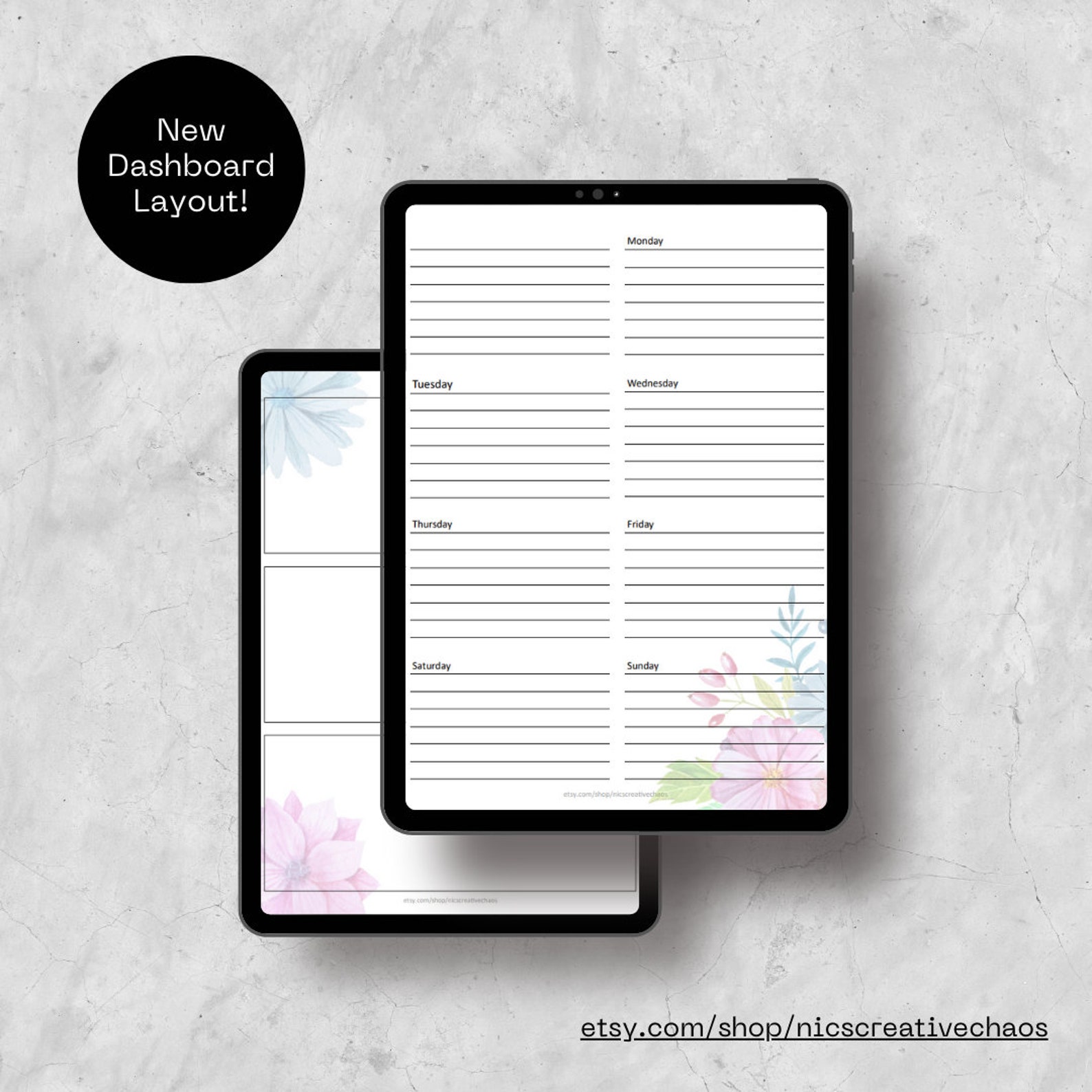 Weekly dashboard planner printable template undated dashboard planner