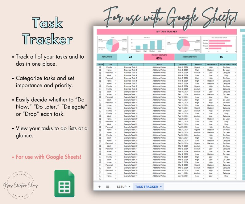 Task Tracker Spreadsheet Google Sheets, Automated Eisenhower Matrix ...