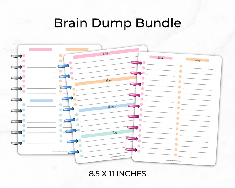 Printable To Do Lists, Brain Dump Printables, Checklists Priority Matrix Printables, Colorful List Templates 10 Pages Total, Planner Bundle
