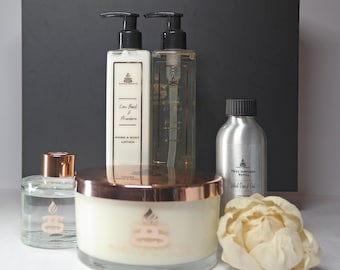 Cadeauset met geurende limoen-basilicum: kaars, geurverspreider, lotion en zeep