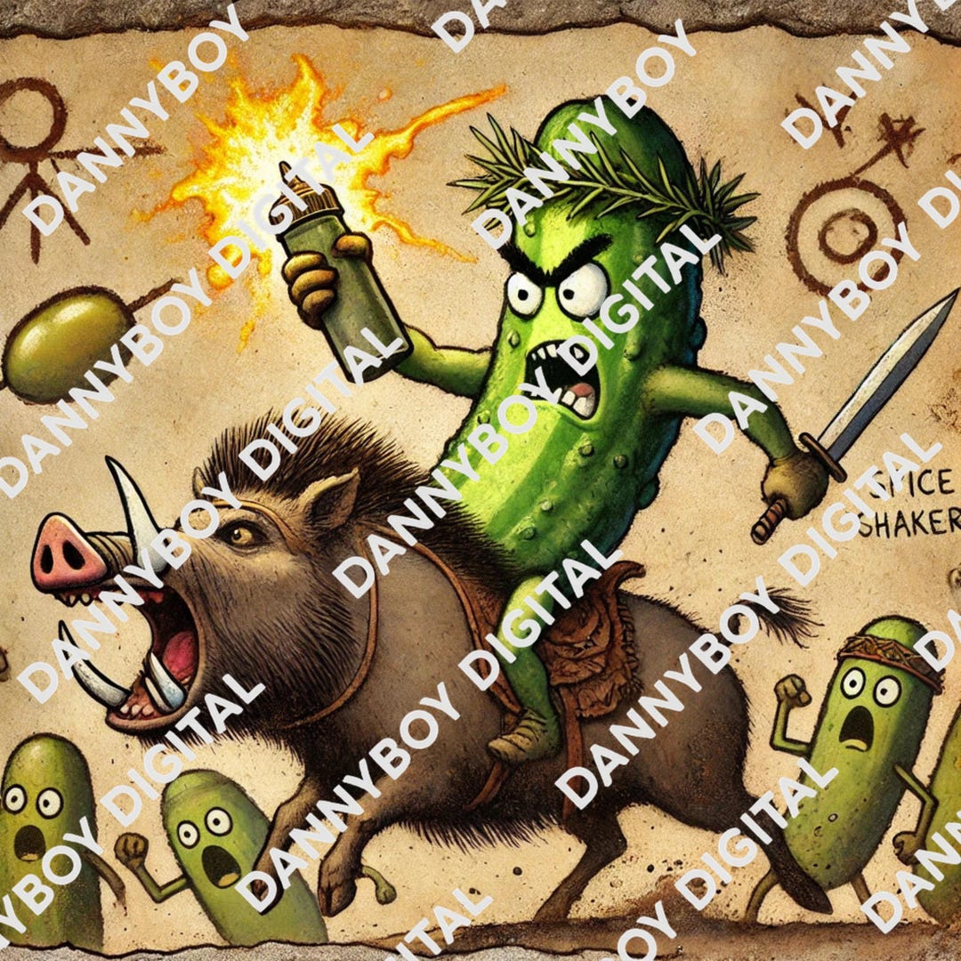 Dill Turns the Tide | Funny Cave Art Pickle PNG | Warthog Riding Pickle ...