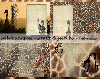 Giraffe junk journal, digital kit, safari, dowload pages to print.
