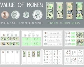 money worksheet etsy
