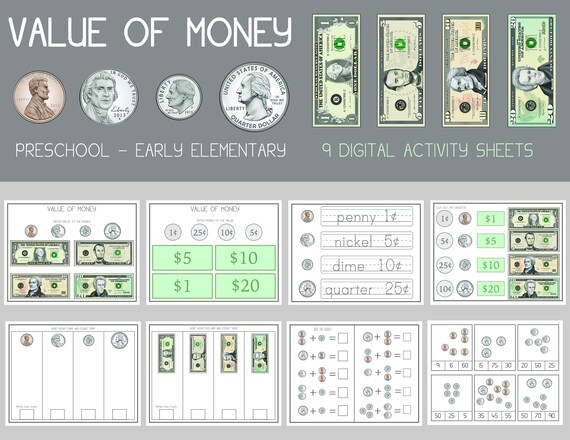 money worksheets value of money learn to add money etsy