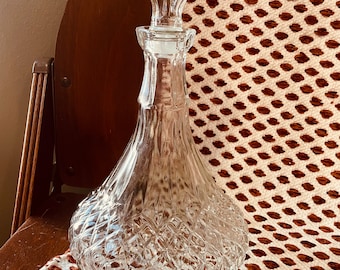 Large Vintage Clear Diamond Glass Decanter