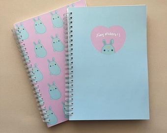 Leuk stickerverzamelboek - Luna the Bunny Potato | Kawaii-stickerboek | Lichtblauw stickerboek | Lichtroze stickerboek
