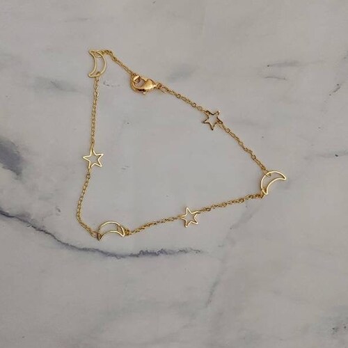Gold Moon Anklet / Gold Star Anklet / Moon and Star Anklet / Etsy