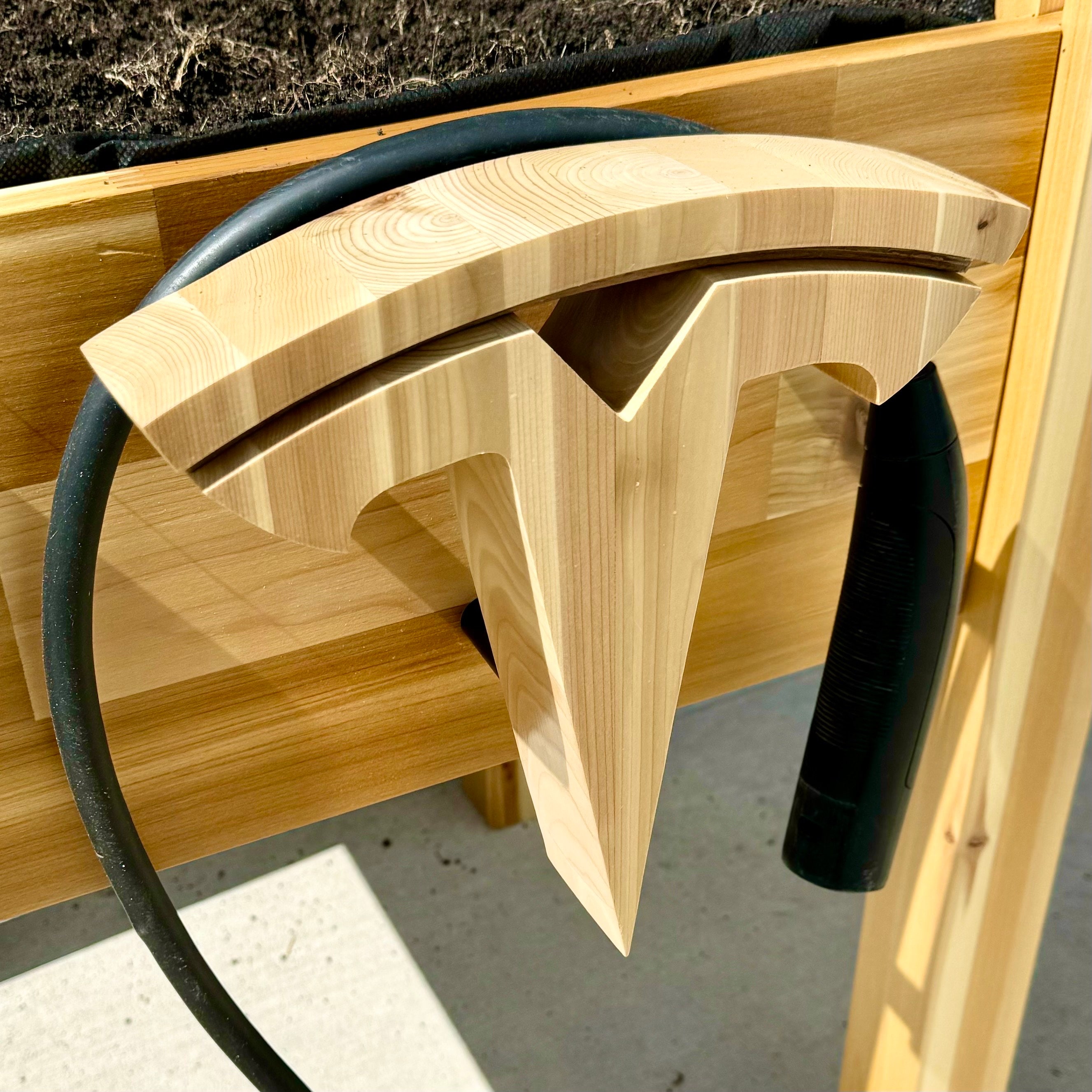 Wooden Tesla Charger Cable Holder - Cedar Tesla Logo Cord Spool, Wall ...