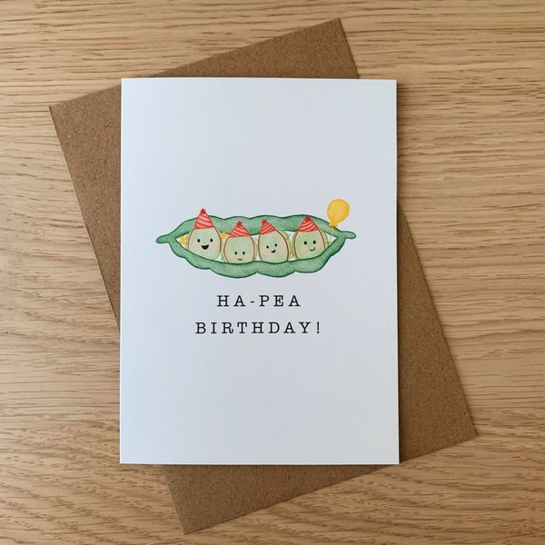 Ha-Pea Birthday Card With Envelope | Cute, Punny Birthday Card | Watercolor Greeting Card