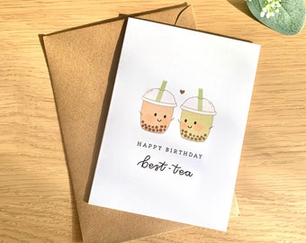 Boba Best-Tea Birthday Card | Punny Tea Birthday, Kraft Envelope