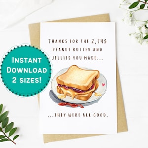 Vatertagskarte DRUCKBARE PNG, Erdnussbutter und Jelly Sandwich, danke Papa, süße lustige DIY Karte digitaler Download, Umschlag Vorlage Pdf