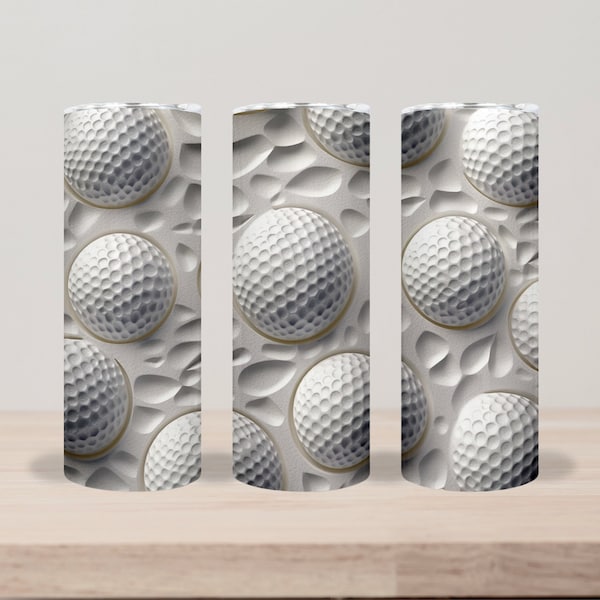 3D Golf Balls Sublimation Tumbler Wrap for Men, Fathers Day Gift, 20oz Skinny Tumbler, Golfer, Husband, Dad, 3D Golfing Tumbler Design PNG