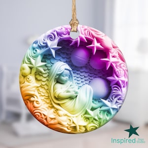 Adorno de bebé arcoíris 3D, archivo PNG, diseño de sublimación, círculo PNG de 7,6 cm, plantilla redonda, baby shower, regalo para mamá primeriza, descarga digital