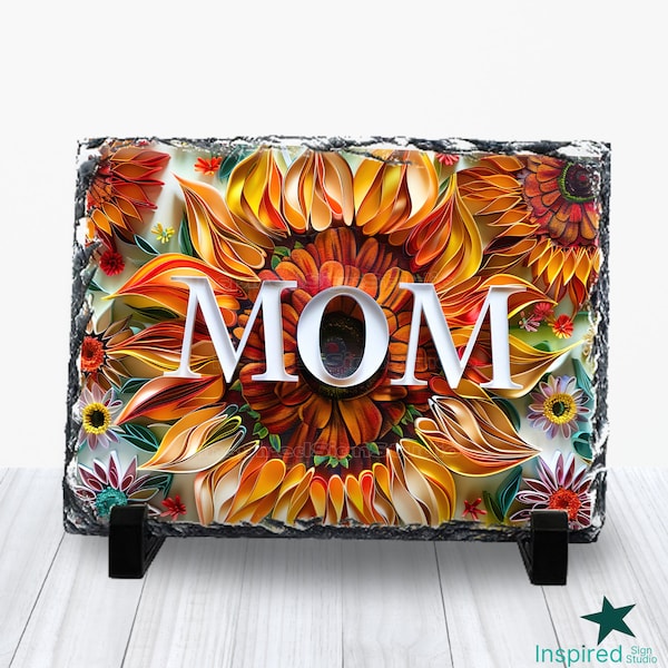 3D Sublimation Slate Design, Mom Sunflowers PNG for Mothers Day, 4x6 5x7 6x8 8x12 inch Slate Template, Digital Download, Commercial License