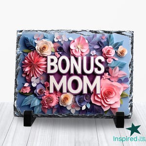 Pizarra 3D Bonus Mom PNG, Diseño de sublimación para el día de la madre como una mamá, Archivo de imagen prediseñada floral, Tía madrina amiga, Descarga instantánea