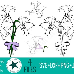 Lot de lys de Pâques SVG pour Cricut, bouquet de fleurs en couches fichier SVG, lys noir et blanc coupé fichier pour tasse de Pâques, tshirt, chemise, verre PNG