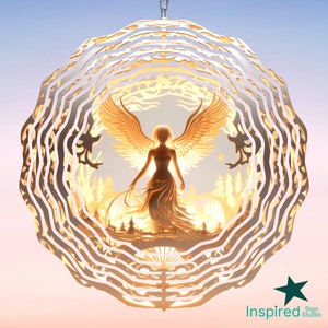 Spinner à vent ange 3D PNG, design illuminé par sublimation ange lumineux, cadeau de deuil et perte, Images de modèle numérique 8 pouces 10 pouces, 8 pouces 10 pouces