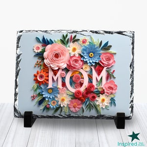 3D moeder leisteen ontwerp met bloemen PNG, Moederdag sublimatie digitale download, papieren bloemen, rechthoek sjabloon, commercieel gebruik clipart