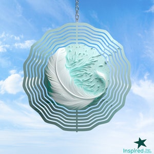 Spinner à vent commémoratif, PNG plume 3D, perte d'un être cher, cadeau de deuil, conception par sublimation avec citation, vos ailes étaient prêtes, 20 cm, 25 cm (10 po.)