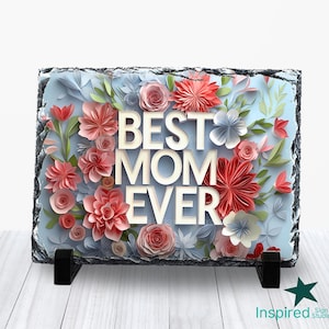 La meilleure maman de tous les temps 3D, ardoise PNG, sublimation fête des mères, téléchargement numérique floral, fleurs en papier, modèle rectangle, fichier à usage commercial