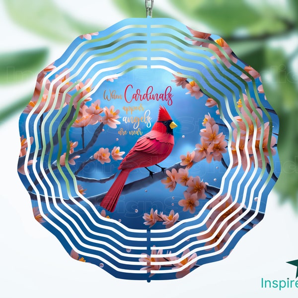Cardinal Wind Spinner PNG 3D with Quote, When Cardinals Appear Angels Are Near, Sublimation Design, Grief and Loss Gift, 8 inch, 10 inch