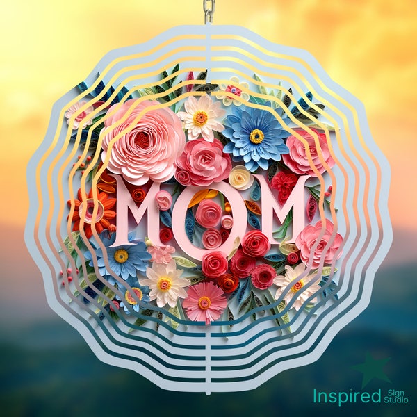 3D Mom Wind Spinner PNG, Mothers Day Sublimation Design w/ Flowers, 8 inch 10 inch, Floral Clipart, Instant Digital Download, Commercial Use