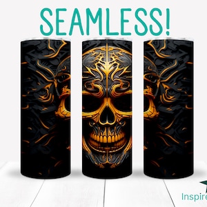 Envoltura para vaso de calavera 3D para hombre, diseño de sublimación de Halloween sin costuras, vaso delgado de 20 oz, recto y cónico, espeluznante y aterrador, Día de Muertos