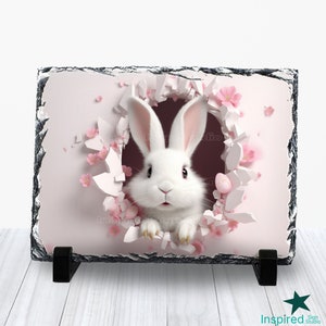 3D Osterhase Schiefer PNG, Durchbruch Sublimationsdesign, Kaninchenbau in einer Wand Clipart, 6x8 5x7 4x6 8x12 Zoll, kommerzieller digitaler Download