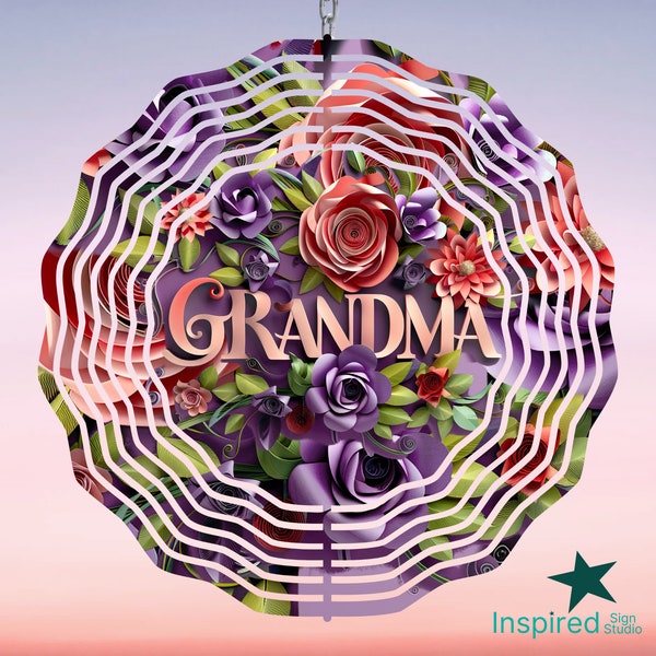 3D Grandma Wind Spinner PNG, Sublimation Design for Mothers Day, 8 inch 10 inch, Grandmother Flowers Roses, Digital Download, Commercial Use