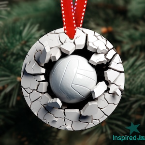 Ornement de Noël de volley-ball 3D PNG, conception d’ornement de sublimation numérique ronde de 3 pouces pour les filles, cadeaux de joueur de volley-ball, clipart graphique