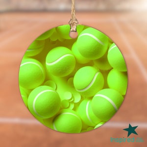 Balles de tennis 3D Ornement de Noël, Conception de sublimation sportive, Clipart graphique vierge rond de 3 pouces, Téléchargement d’ornement numérique, Joueur de tennis