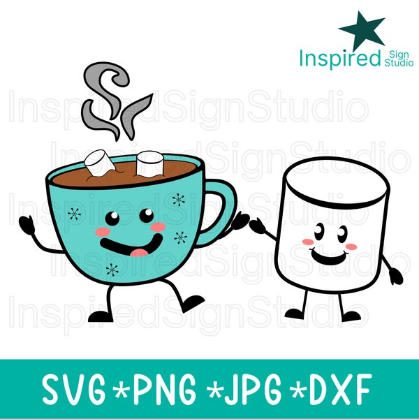 Hot Chocolate and Marshmallows SVG PNG, couple twins matching shirt file for Cricut, Valentines Day sublimation design, cute hot cocoa mug