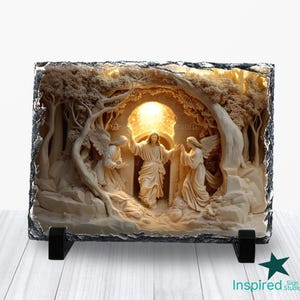 3D Resurrection Slate PNG voor Pasen, Jesus Empty Tomb Angels Scene, sublimatieontwerp, 6 x 8 5 x 7 4 x 6 8 x 12 inch, commerciële digitale download