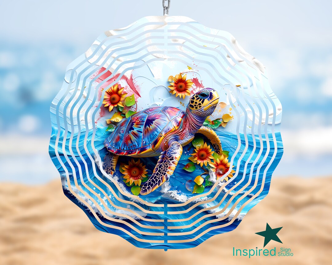 3D Sea Turtle Wind Spinner PNG File, Rainbow Turtle With Sunflowers ...