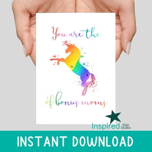 Cartão bônus para mãe IMPRIMÍVEL, unicórnio arco-íris do Dia das Mães, download instantâneo, como uma mãe para mim engraçado fofo, imprimir em casa, modelo de envelope