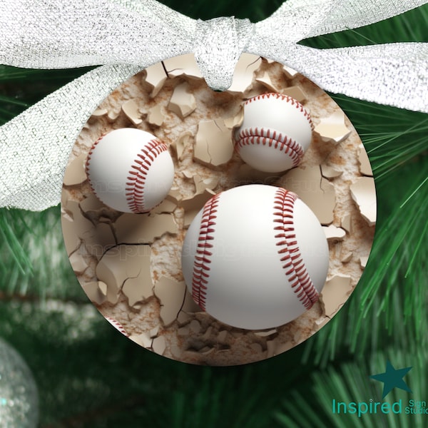 3D Baseballs Sublimation Ornament PNG, Christmas Ornament for Men, Gift for Sports Fan, Husband, Dad, Grandpa, 3D Design, 3 inch Round Disc