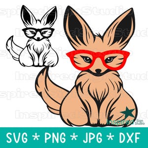 Lunettes de renard SVG, conception de sublimation PNG fennec renard, enfants enfant coloriage, dessin Animal drôle mignon, clipart numérique, fichier de coupe vectorielle