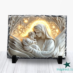 3D Mother Mary leisteen png, sublimatie ontwerpbestand Moederdag, scène Maria en baby Jezus, 6 x 8 5 x 7 4 x 6 8 x 12 inch, commerciële digitale download
