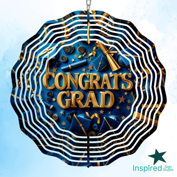 3D Congrats Grad Wind Spinner PNG, Graduation Sublimation Design for Men Boys, 8 in 10 inch, Gold Letters, Cap Hat Diploma, Digital Download