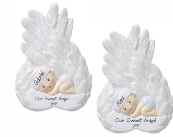 Personalized MEMORIAL~Baby Angel Ornament~Baby Boy Angel OR Baby Girl Angel~Christmas Ornaments~Hand Personalized Ornament~Ornament
