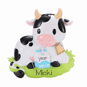 Cow Personalized Christmas Ornament ~ Cute Cow Ornament ~ Farm Animal Ornament ~ Christmas Tree Gift For Kids ~ Toddler Ornament