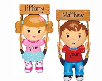 Personalized SWING Ornament~Girl Swinging OR Boy Swinging~Christmas Ornaments~Hand Personalized Ornament~Ornament~Personalized Gifts