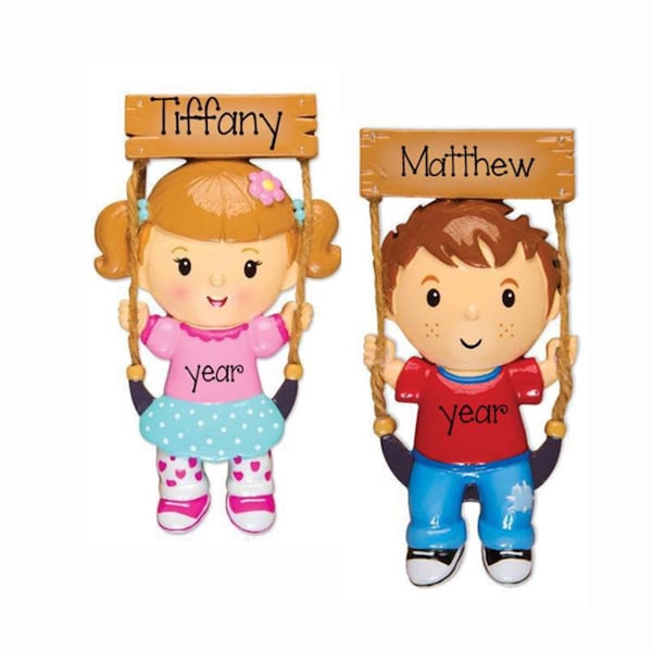 Personalized SWING Ornament~Girl Swinging OR Boy Swinging~Christmas Ornaments~Hand Personalized Ornament~Ornament~Personalized Gifts