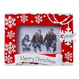 Christmas Red Picture Frame Ornament ~ Photo Frame with Snowflakes ~ Snowy Photo Frame ~ Personalized Photo Frame Picture Frame Ornament