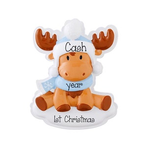 Personalized Baby Boy Moose Ornament ~ Baby&#39;s First Christmas Ornament ~ Baby Boy Ornament with Date~ Christmas Ornament ~ Hand Personalized