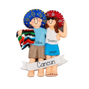 Mexico Couple Christmas Ornament~Cancun Mexico Ornament~Vacation Couple Ornaments~Personalized Gift~Christmas Ornaments For Couples